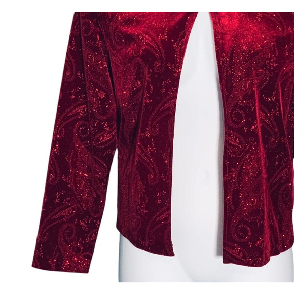 R&K Evening Cardigan & Tank Set Sz 14 Glittery Cocktail Party Stretch Red Velour - Picture 6 of 14